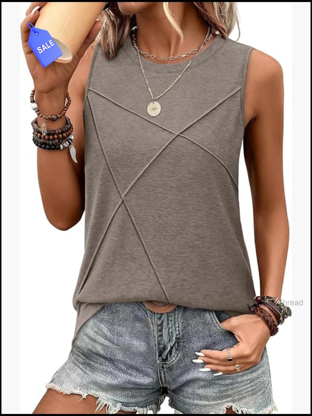 Sleeveless Crew Neck Loose Fit Tank Top Summer Tunic Layering